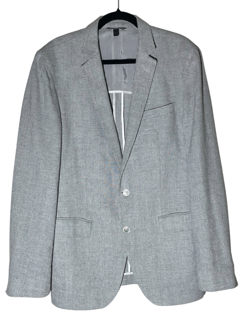 Hugo Boss Wool Cotton Hartlay 2 Blazer Men's 42 L Slim Fit Grey Herringbone